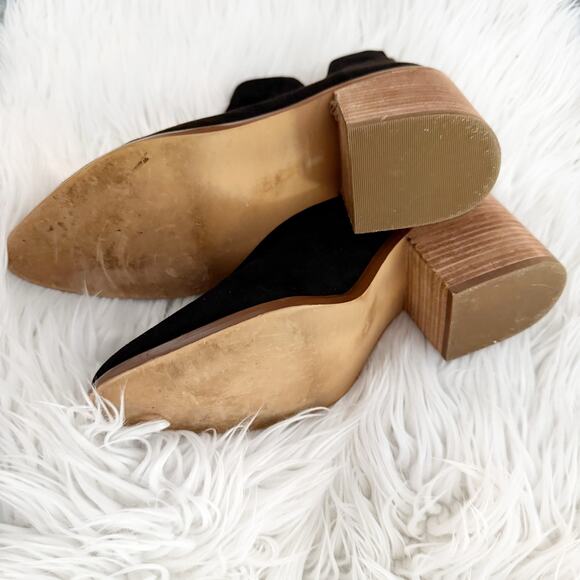 BP x NORDSTROM | Black Suede Pointed Toe Booties Brown Heel | Size 9.5 - Picture 7 of 8